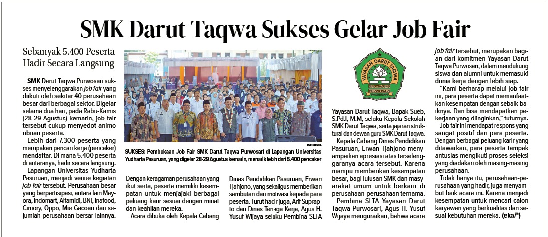 7000 Pencaker Ramaikan Job Fair 2024 di SMK Darut Taqwa